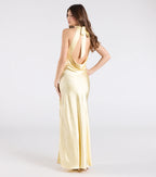 Andie Halter Open Back Slit Satin Formal Dress