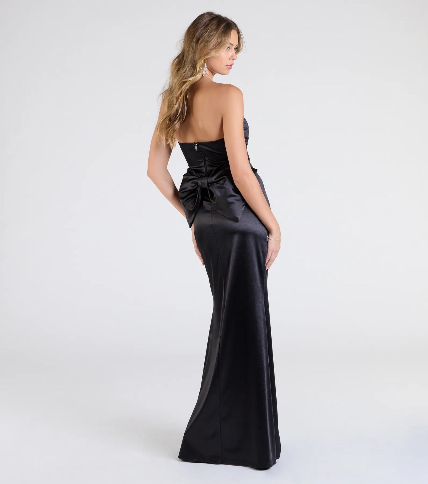 Mackenzie Strapless Corset Bow Satin Formal Dress