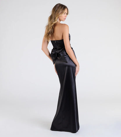 Mackenzie Strapless Corset Bow Satin Formal Dress