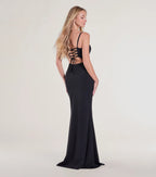 Hailey Lace-Up Slit Slim Crepe Formal Dress