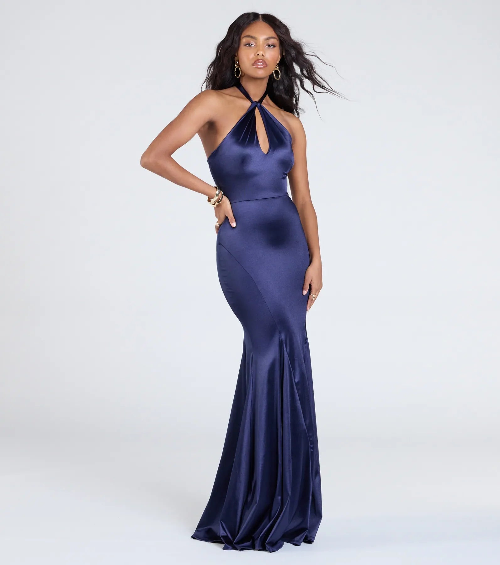 Charlie Halter Keyhole Mermaid Satin Formal Dress
