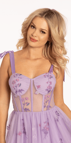 Mesh Floral Embroidered Corset Fit and Flare Dress