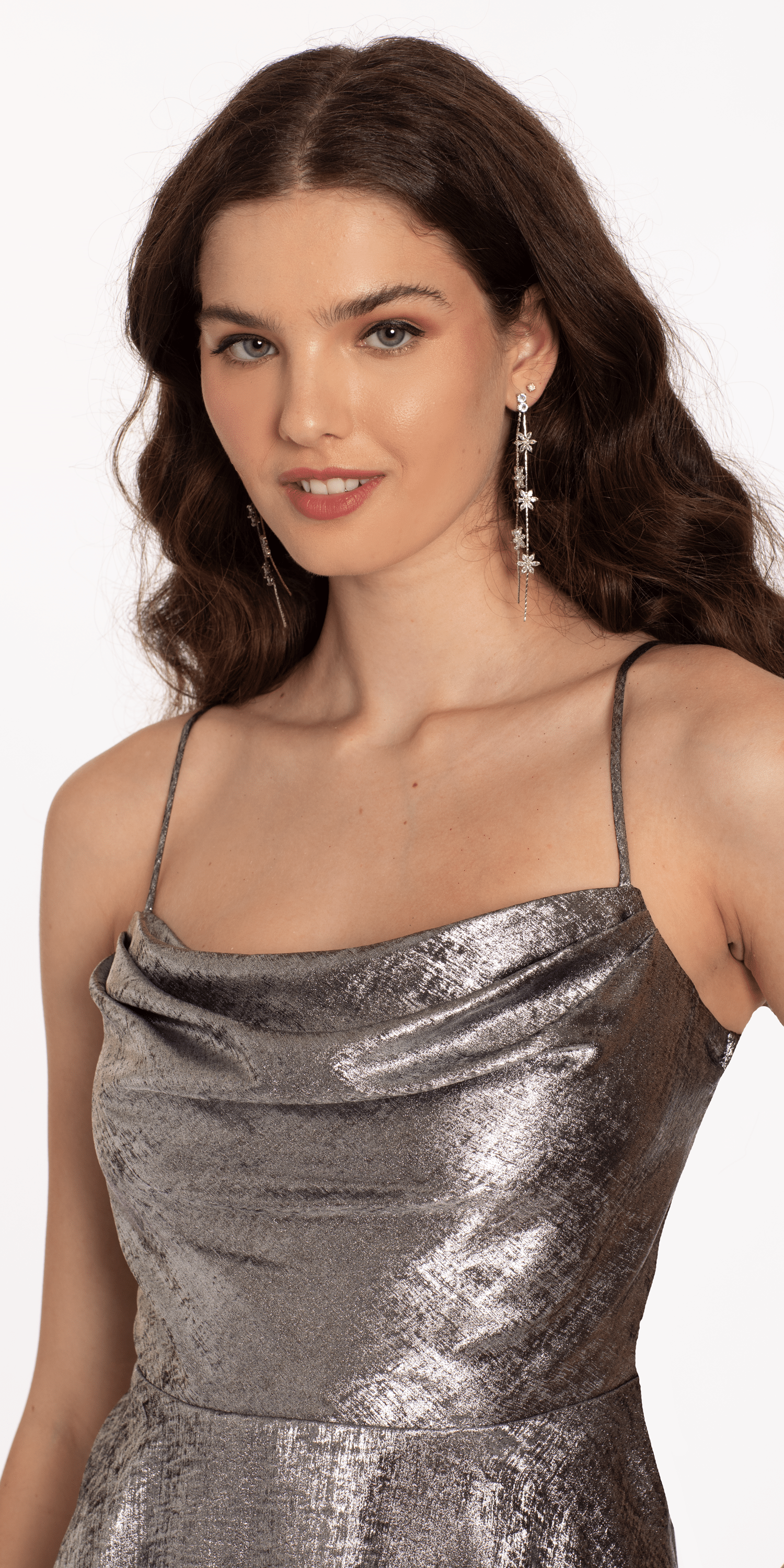 Cowl Neck Foil Skater Dress