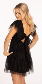 Peek a Boo Mesh Empire Tiered Shoulder Dress with Tie Back