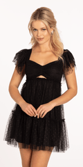 Peek a Boo Mesh Empire Tiered Shoulder Dress with Tie Back