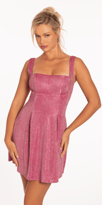 Shimmer Square Neck Bow Back Skater Dress