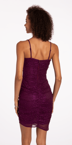Pleated Glitter Knit Bodycon Dress with Pearl Accents