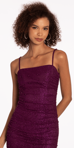 Pleated Glitter Knit Bodycon Dress with Pearl Accents