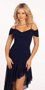 Chiffon Off the Shoulder Midi Dress with Asymmetrical Hem