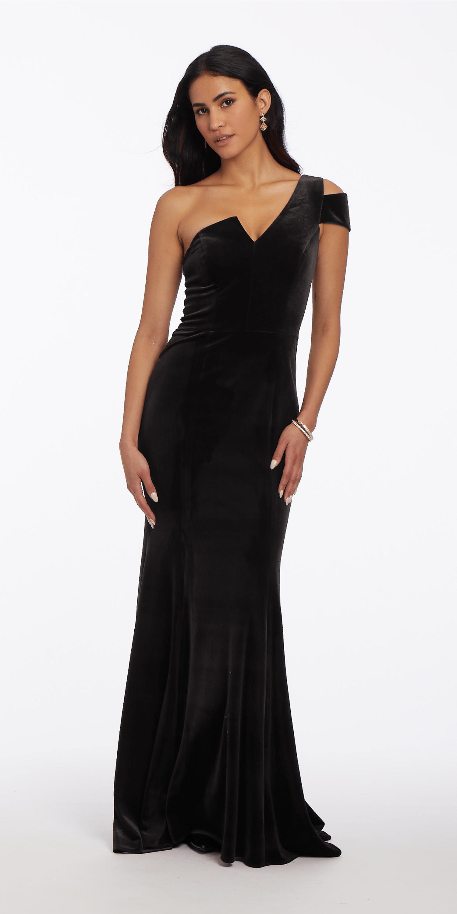 All Over Velvet One Shoulder Cutout Dress