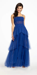 Sheer Mesh Corset Tiered A Line Dress