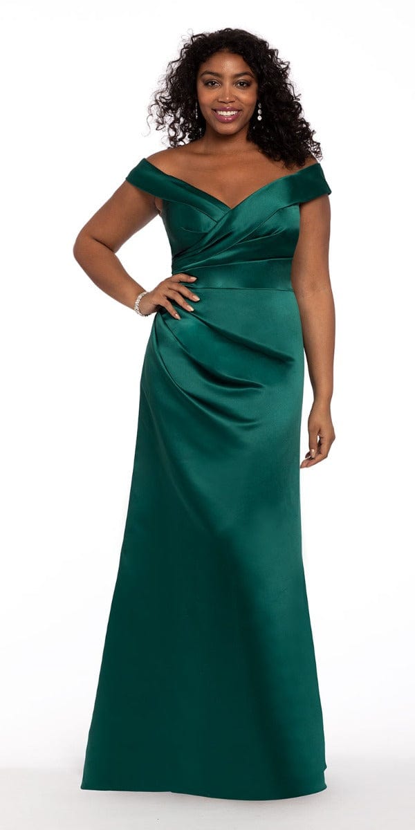 Satin Side Gather Off the Shoulder Dress