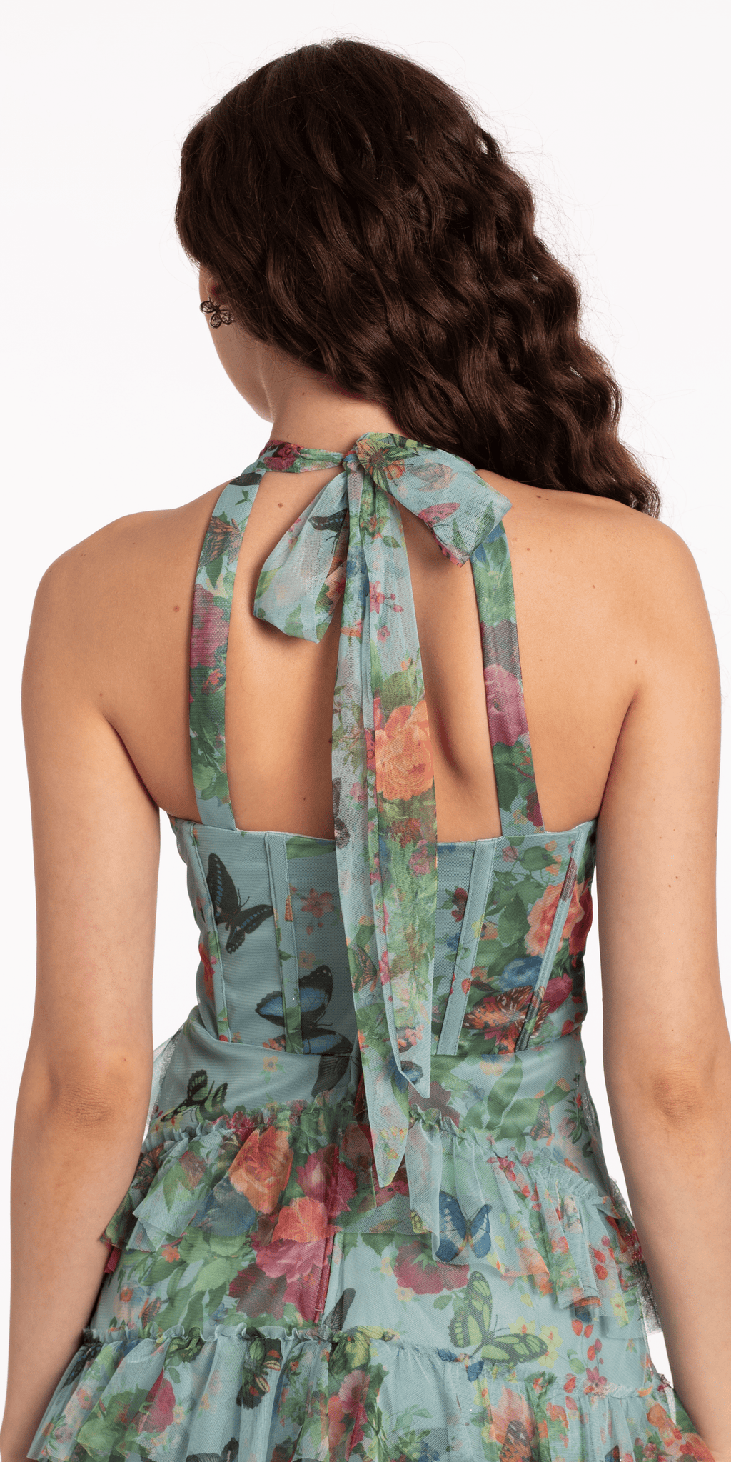 Print Mesh Halter Dress