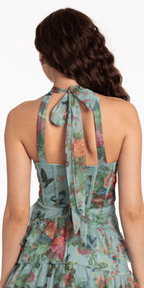 Print Mesh Halter Dress