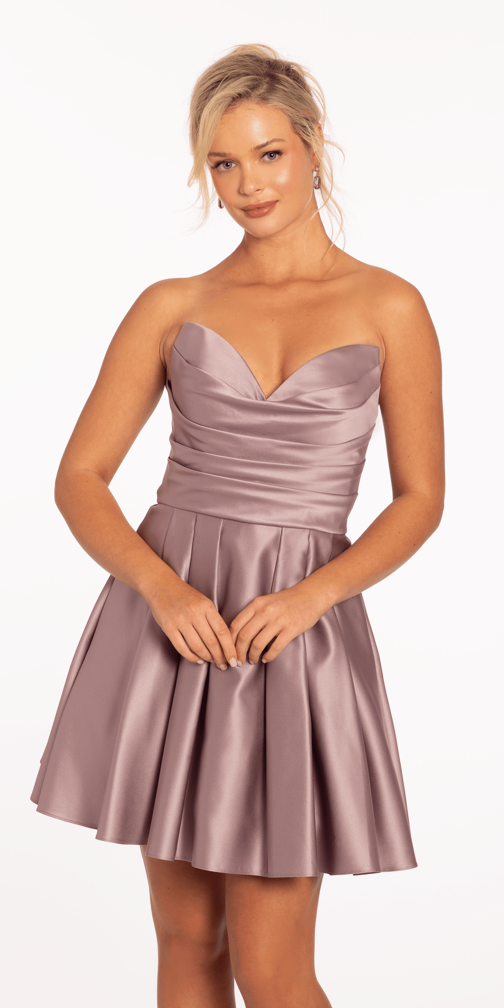 Sweetheart Satin Pleated Fit and Flare Dress