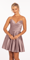 Sweetheart Satin Pleated Fit and Flare Dress