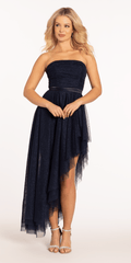 Strapless Ruching Glitter Dress with Asymmetrical Hem