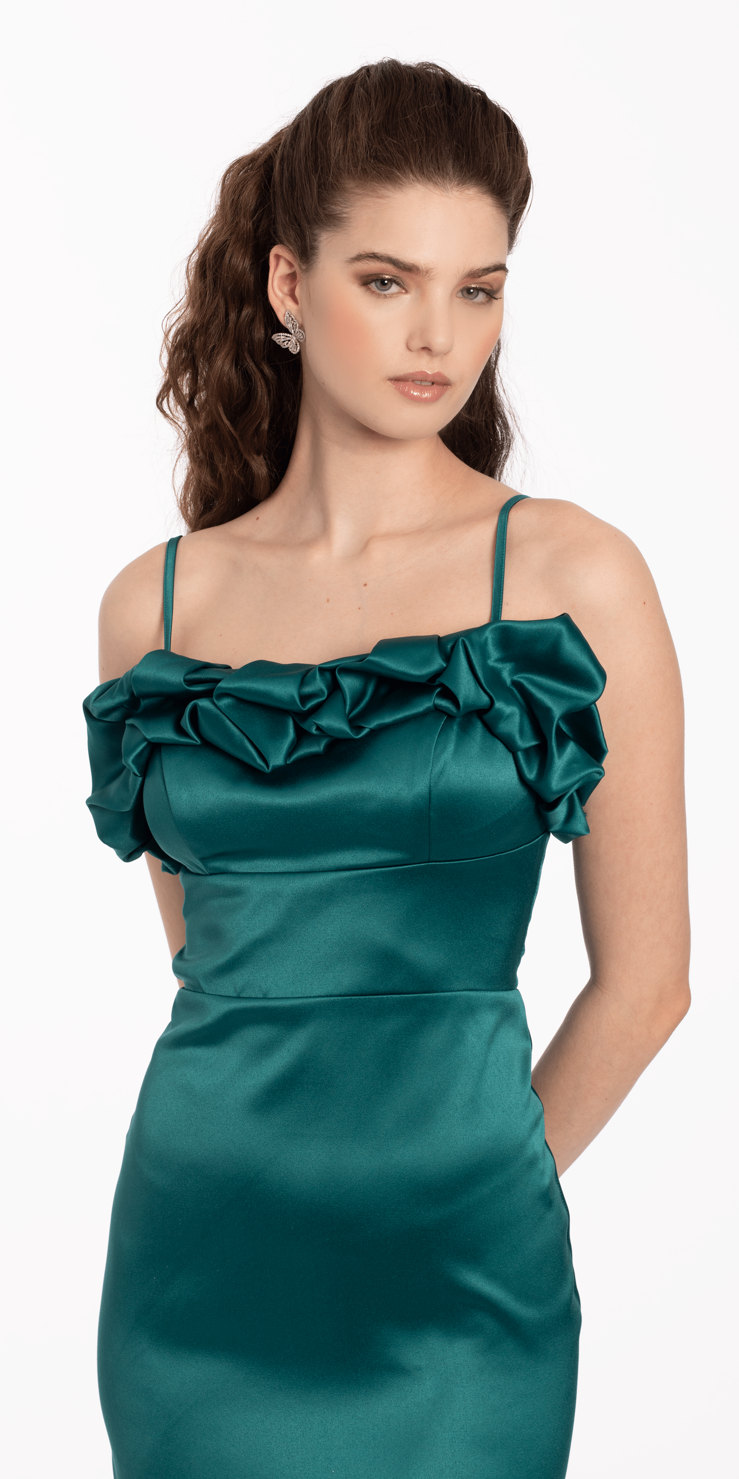 Satin Ruffle Asymmetrical Hem Dress