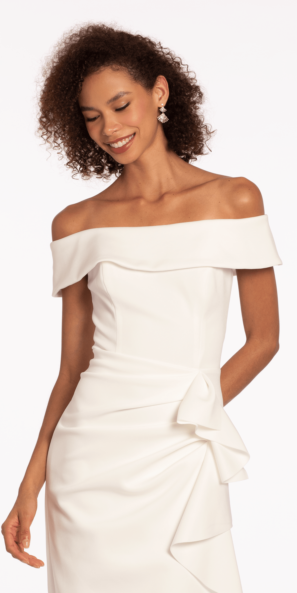 Off the Shoulder Scuba Dress with Side Cascade