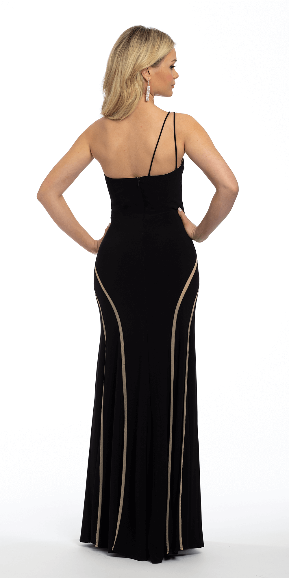 Jersey One Shoulder Dress with Illusion Panels