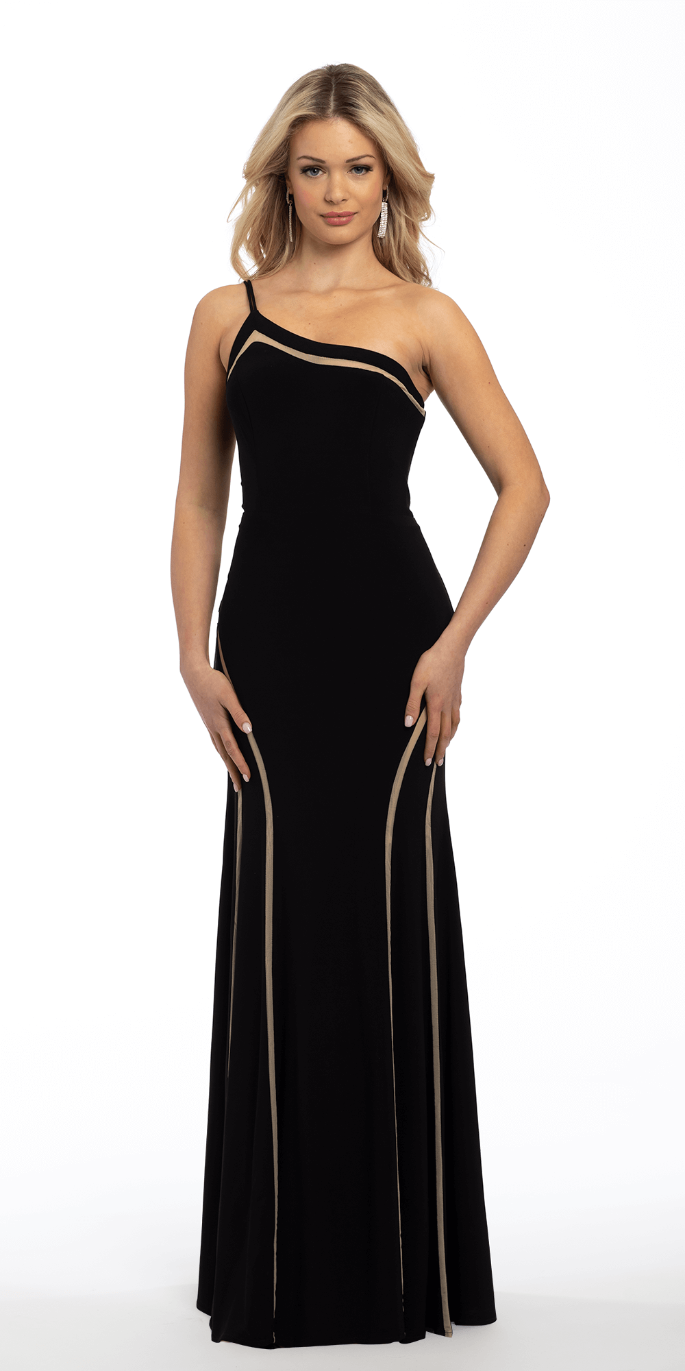 Jersey One Shoulder Dress with Illusion Panels