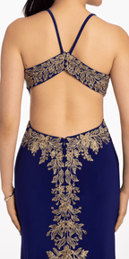 Embroidered Jersey Cut Out Dress with Sweep Train