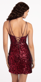 Art Deco Sequin Plunging Lace Up Back Bodycon Dress