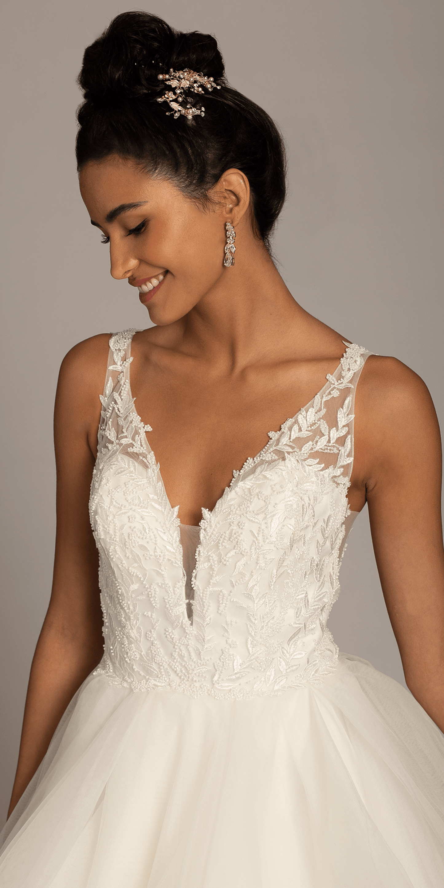 Deep Scoop Back Embroidered Tiered Ballgown