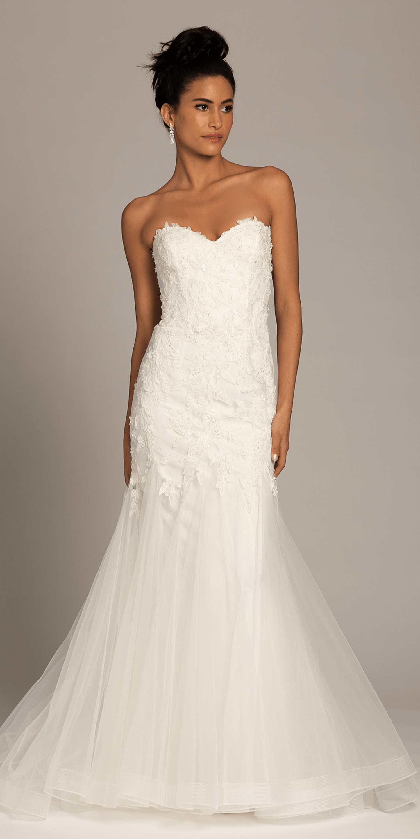Corset Tie Back Embellished Tulle Mermaid Dress with Detachable Sleeves