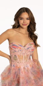 Sweetheart Embroidered Mesh Floral Tiered Fit and Flare Dress