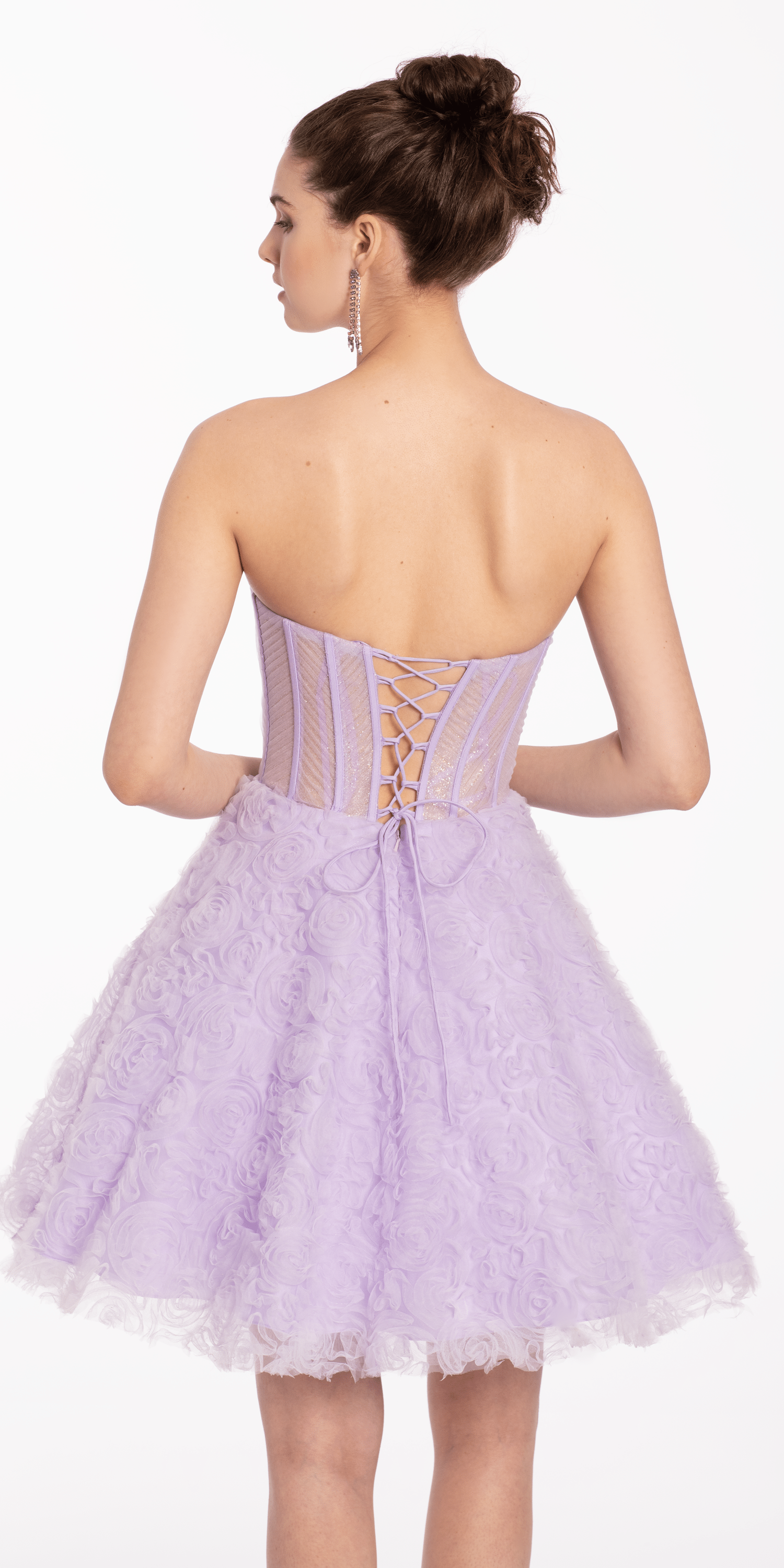 Sweetheart Corset Fit and Flare Lace Up Dress with Rosettes
