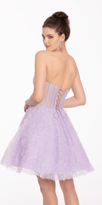 Sweetheart Corset Fit and Flare Lace Up Dress with Rosettes