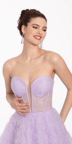 Sweetheart Corset Fit and Flare Lace Up Dress with Rosettes