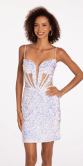 Strappy Back Iridescent Sequin Corset Dress