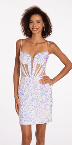 Strappy Back Iridescent Sequin Corset Dress