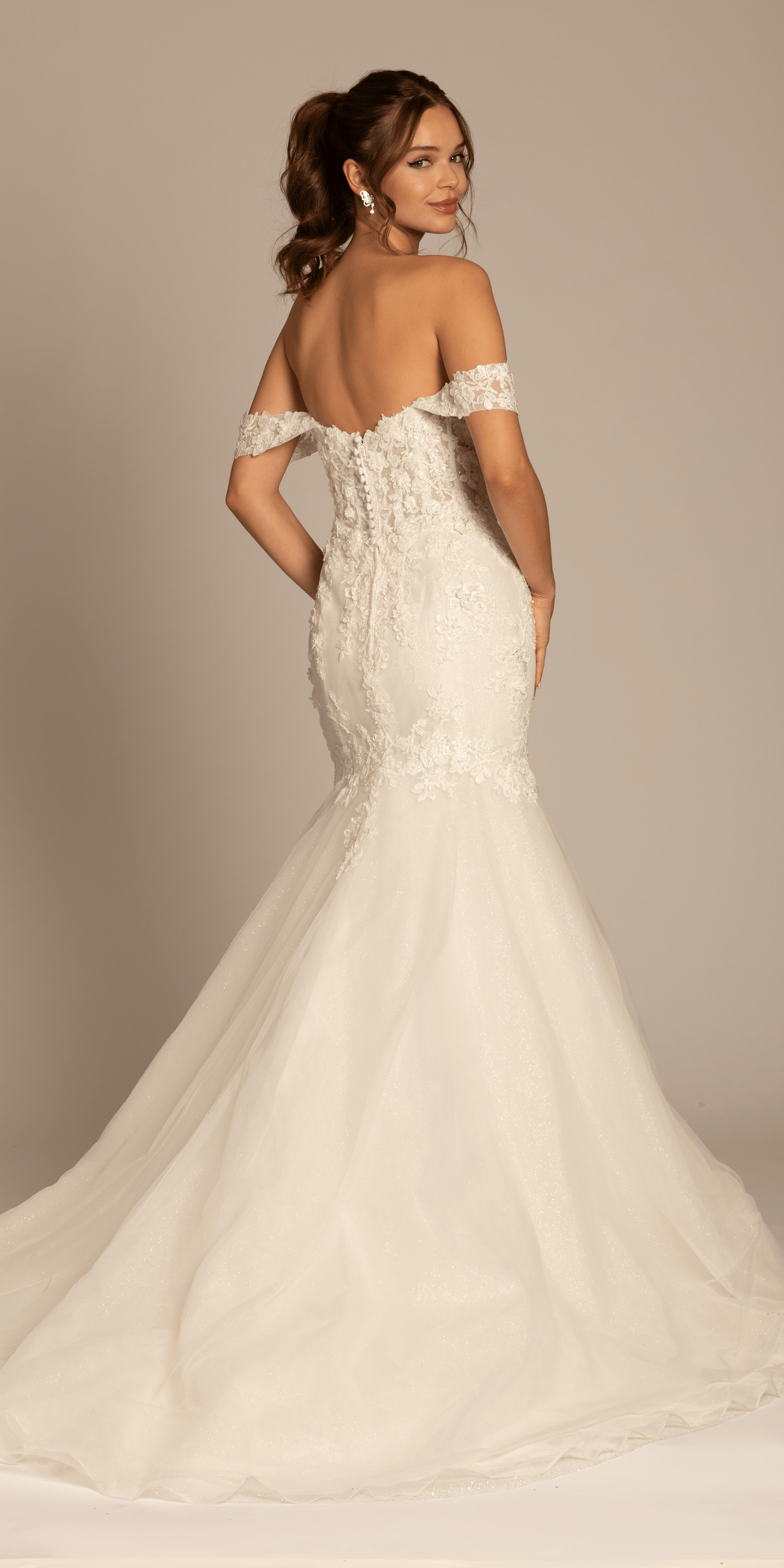 Floral Applique Off the Shoulder Glitter Tulle Mermaid Dress