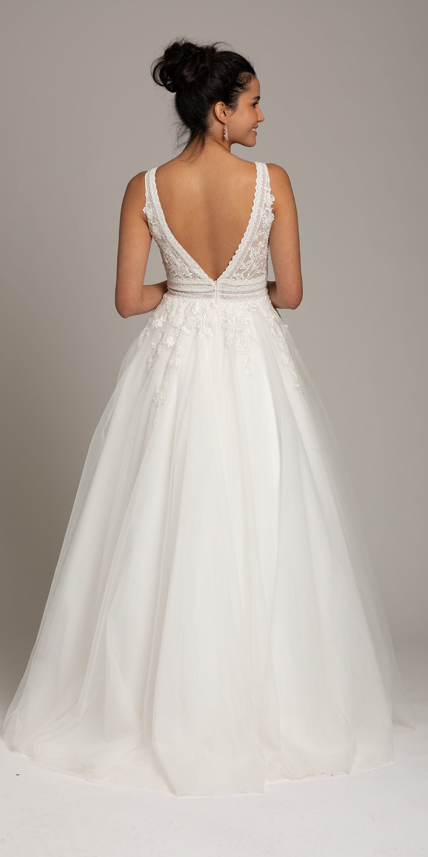 Plunging Crochet Lace V Back Ballgown