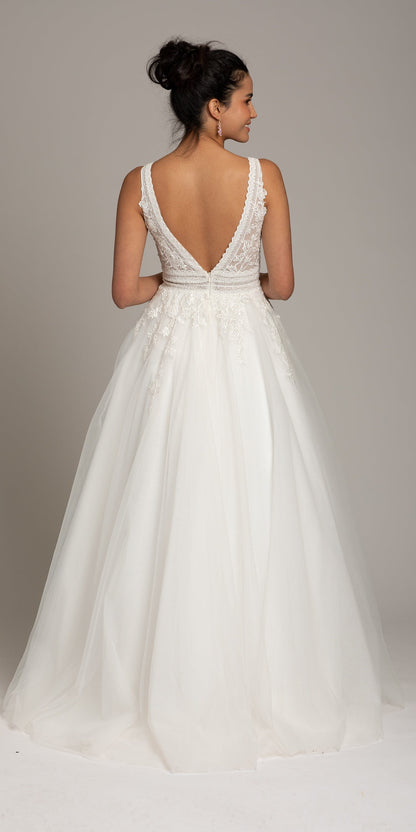 Plunging Crochet Lace V Back Ballgown