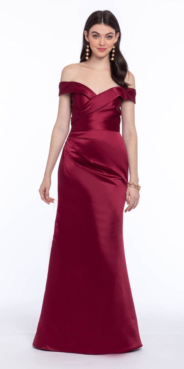 Satin Side Gather Off the Shoulder Dress