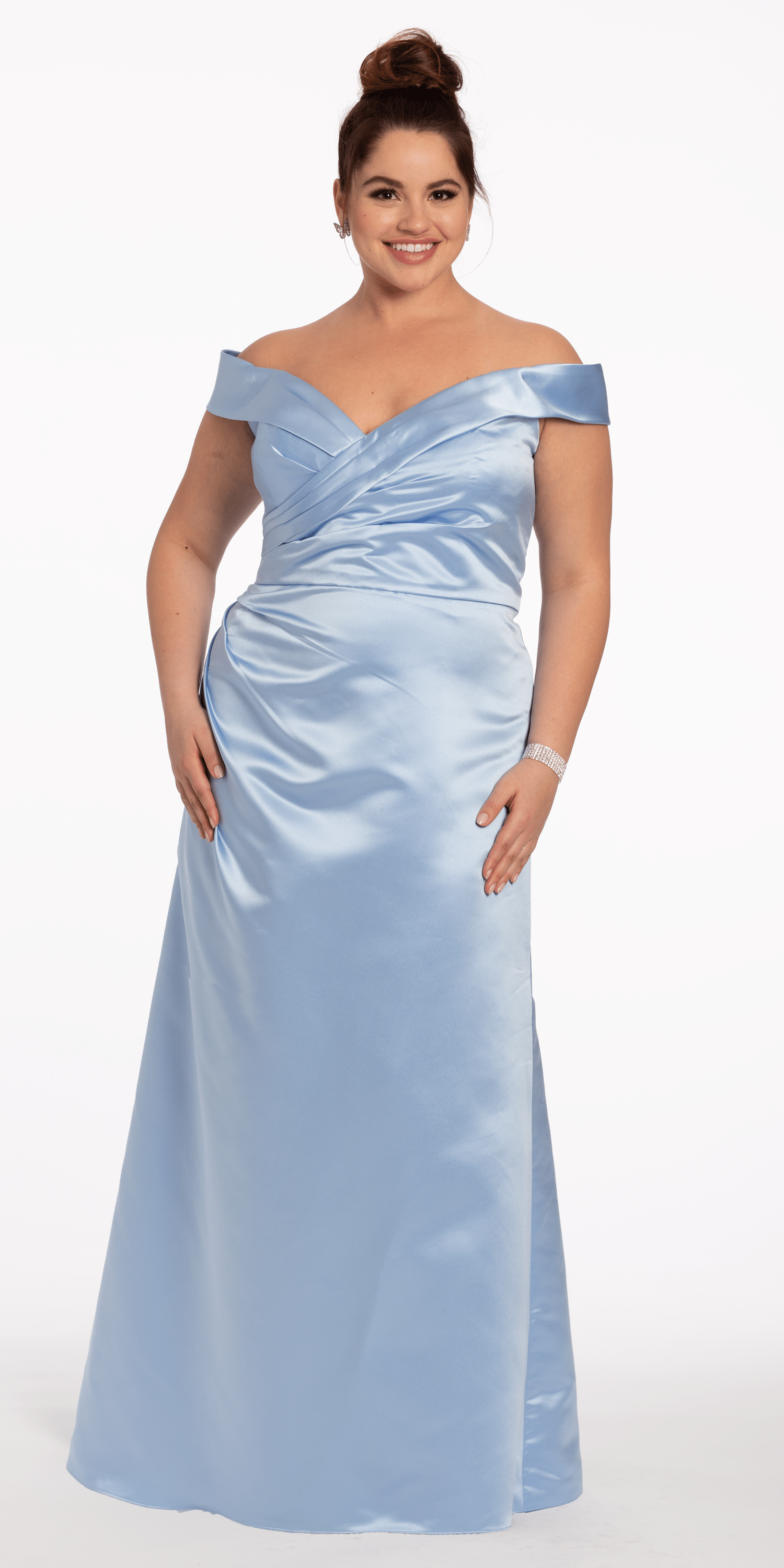 Satin Side Gather Off the Shoulder Dress
