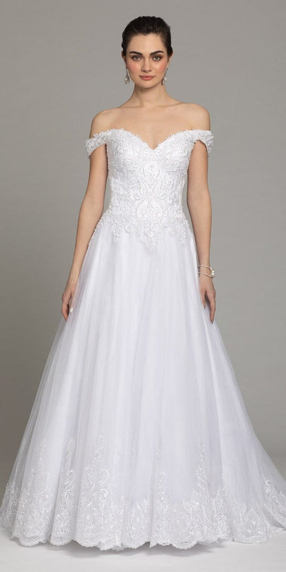 Off The Shoulder Lace Satin A-Line Gown