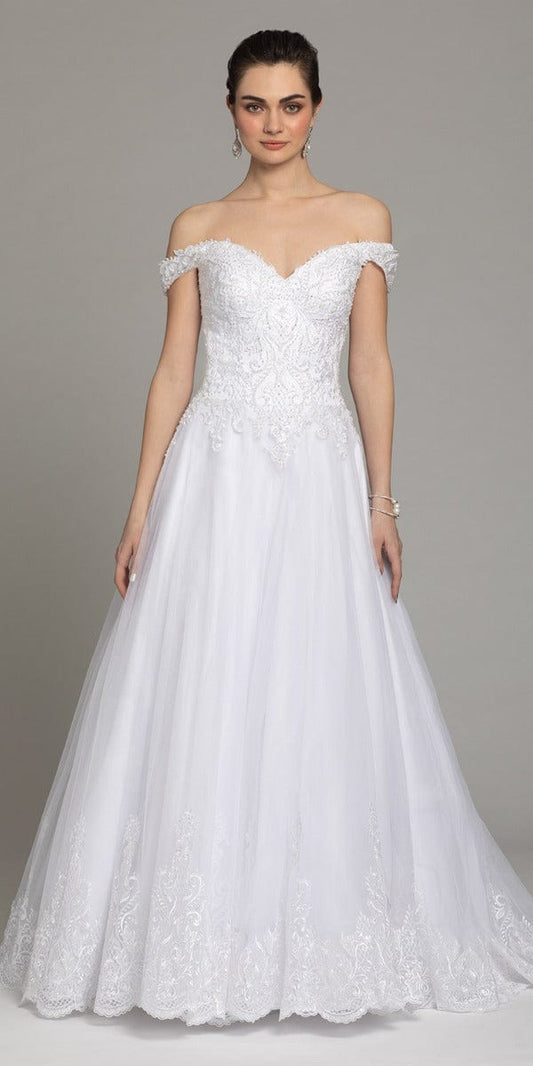 Off The Shoulder Lace Satin A-Line Gown