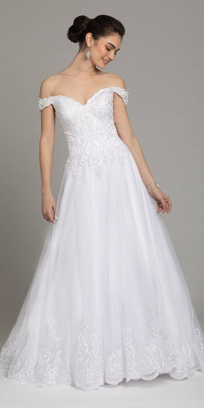 Off The Shoulder Lace Satin A-Line Gown