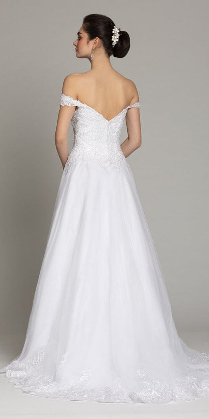 Off The Shoulder Lace Satin A-Line Gown