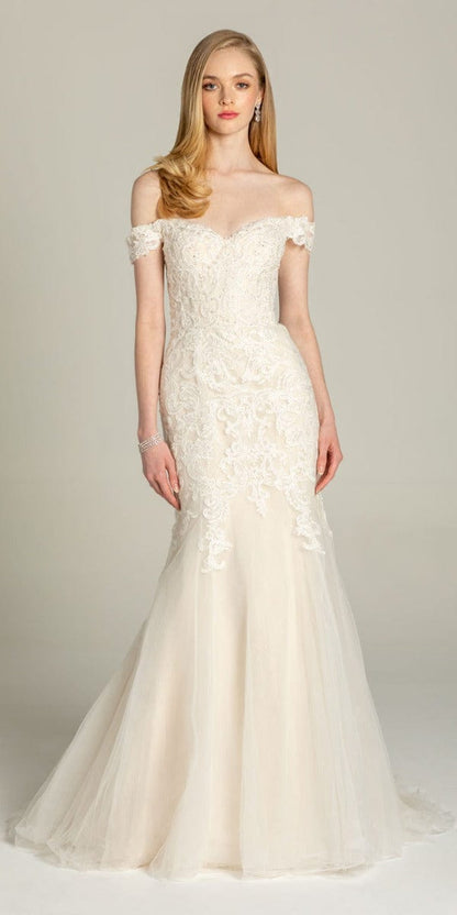 Off the Shoulder Embroidered Corset Trumpet Dress