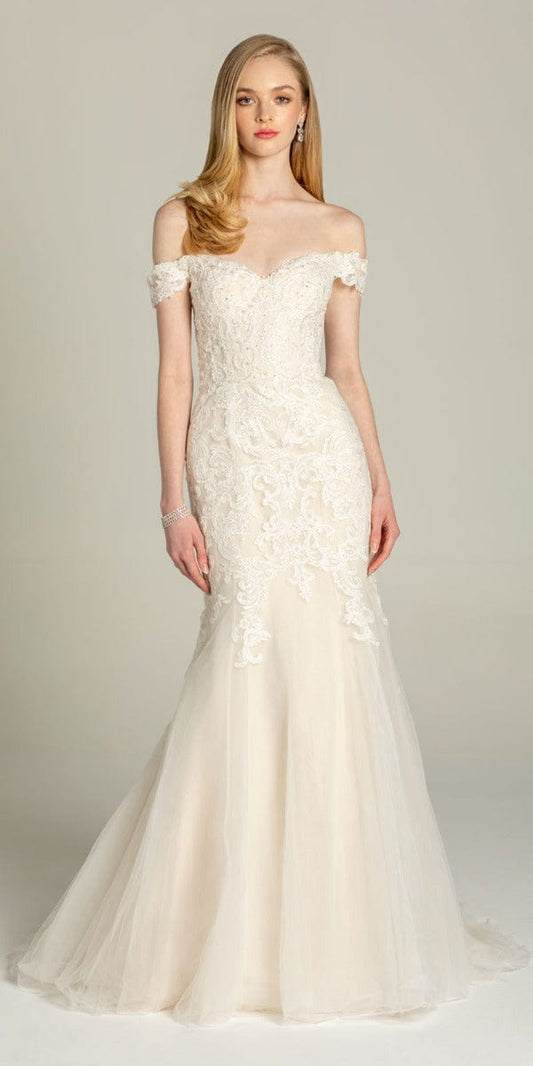 Off the Shoulder Embroidered Corset Trumpet Dress