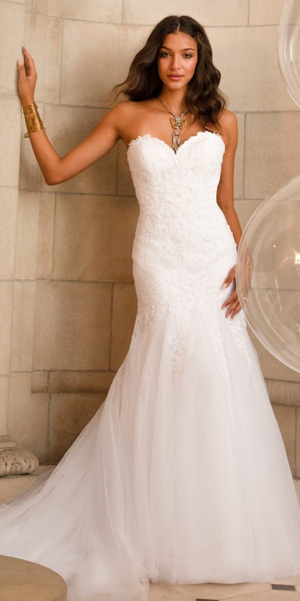 Sweetheart  Embroidered Trumpet Dress with Tulle Godets