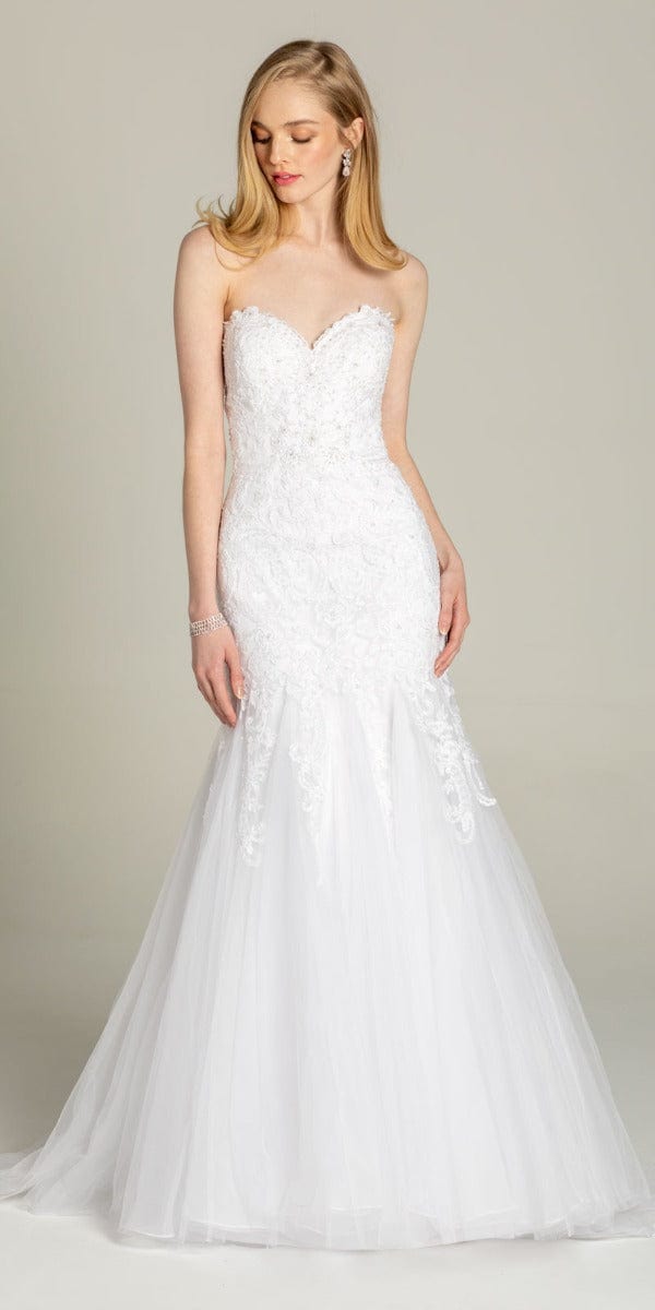 Sweetheart  Embroidered Trumpet Dress with Tulle Godets