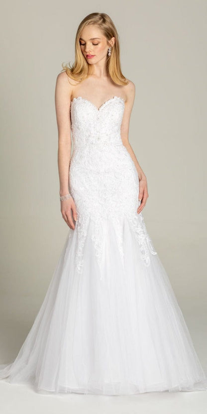 Sweetheart  Embroidered Trumpet Dress with Tulle Godets
