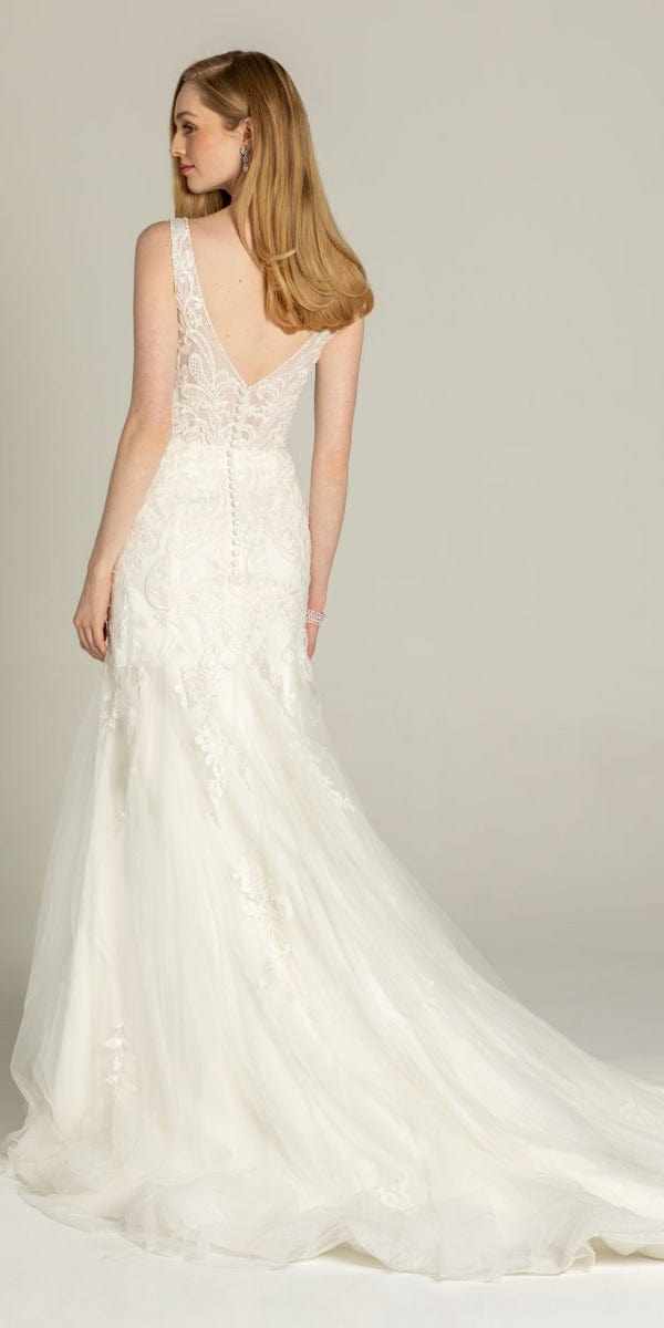 Rhinestone Studded Embroidered Plunging Glitter Trumpet Dress